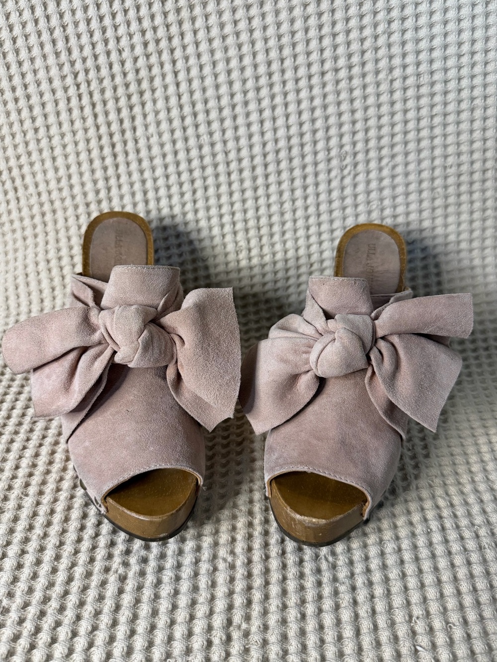 Ulla Johnson Stevie Bow Clogs Rose Suede EU 38 US 7.5/8 Platform Mule Heels